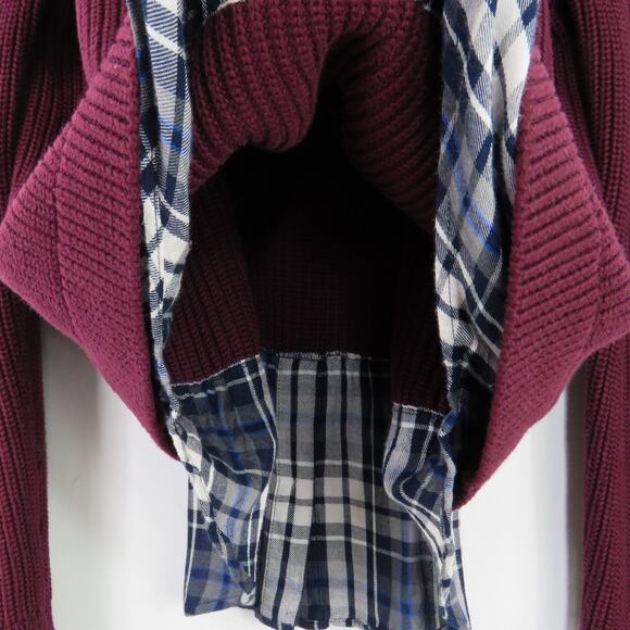 Lauren Ralph Lauren Maroon Knit Layered Sweater Plaid Collar XL Women's Preppy - Picture 4 of 7